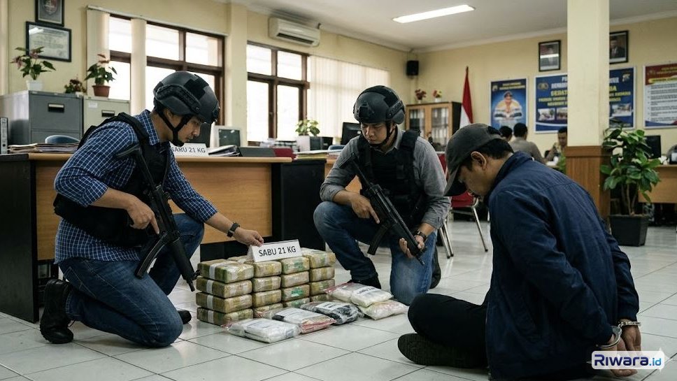 Ilustrasi pengungkapan kasus narkoba dengan barang bukti 21 kg sabu dibuat dengan bantuan Gemini AI